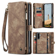 Husă CASEME pentru Samsung Galaxy A56 5G, Retro Leather Wallet, cu curea de umăr, maro