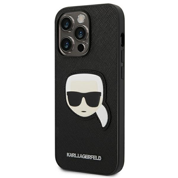 Karl Lagerfeld Huse pentru iPhone 14 Pro Max, Saffiano Karl's Head Patch, negru