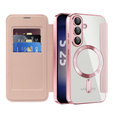 Cu clapetă pentru Samsung Galaxy S25+ Plus, RFID Wallet MagSafe CamShield, roz