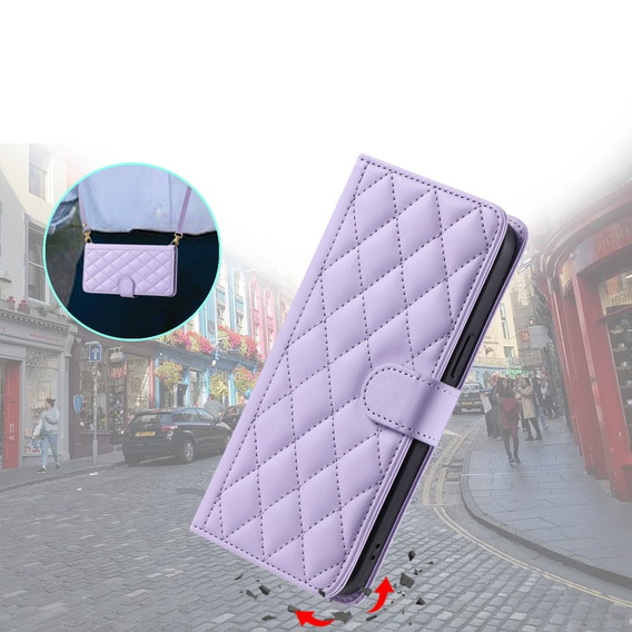Husă cu clapetă pentru Samsung Galaxy S25, Rhombus Crossbody Leather, violet