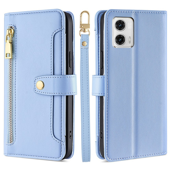 Cu clapetă pentru Motorola Moto G73 5G, Wallet Zipper Pocket, albastru