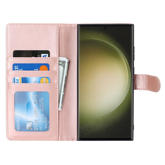 Husă cu clapetă pentru Samsung Galaxy S23 Ultra, portofel, pentru MagSafe, roz rose gold