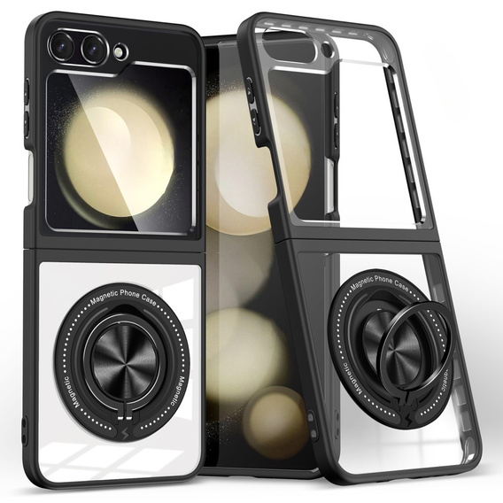 Husă pentru Samsung Galaxy Z Flip7 FE / Z Flip6, Corners Dropproof, pentru MagSafe, transparent / negru