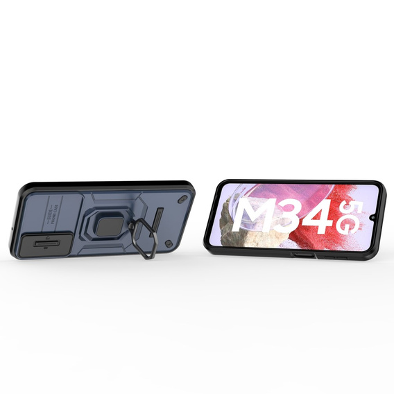 Husă pentru Samsung Galaxy M34, KickStand Camera Lens, albastru