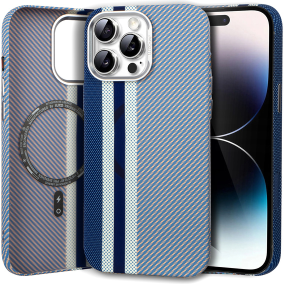 Carcasa pentru iPhone 14 Pro Max, Carbon Fiber MagSafe, albastru