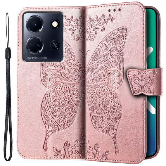 Cu clapetă pentru Infinix Note 30 5G, Butterfly, roz rose gold