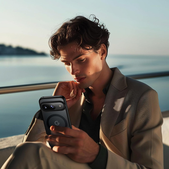 Husă pentru Google Pixel 9, pentru MagSafe, ERBORD Matt Case, negru + sticlă pentru ecran