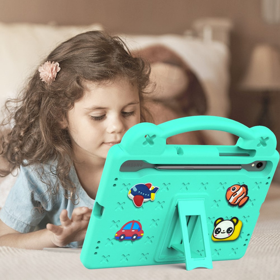 Husă pentru copii pentru Samsung Galaxy Tab S7/S8/S9, Cute Patterns, cu suport, verde