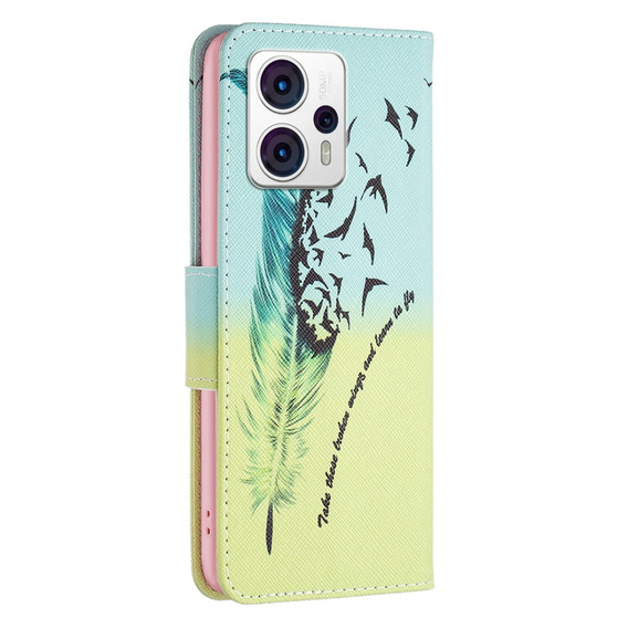 Cu clapetă pentru Motorola Moto G53 5G / G23 / G13, Wallet, feather, albastru