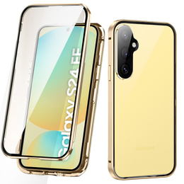 Husa pentru Samsung Galaxy S24 FE, Magnetic Dual Glass, de aur