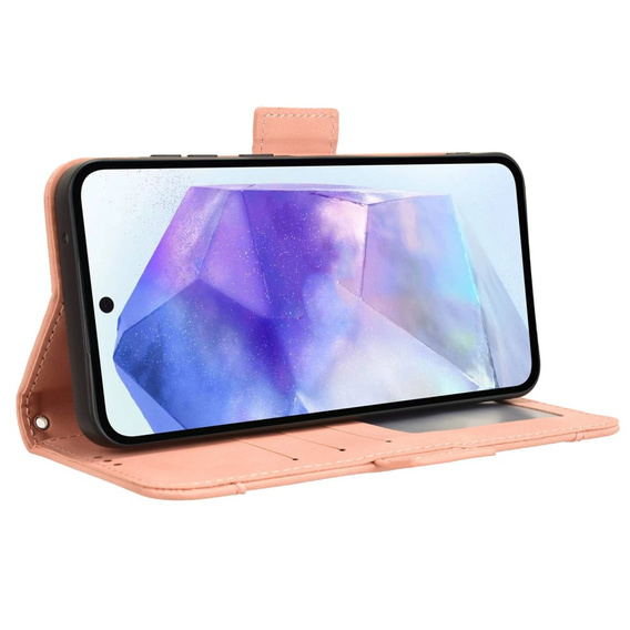 Cu clapetă pentru Samsung Galaxy A55 5G, Card Slot, roz