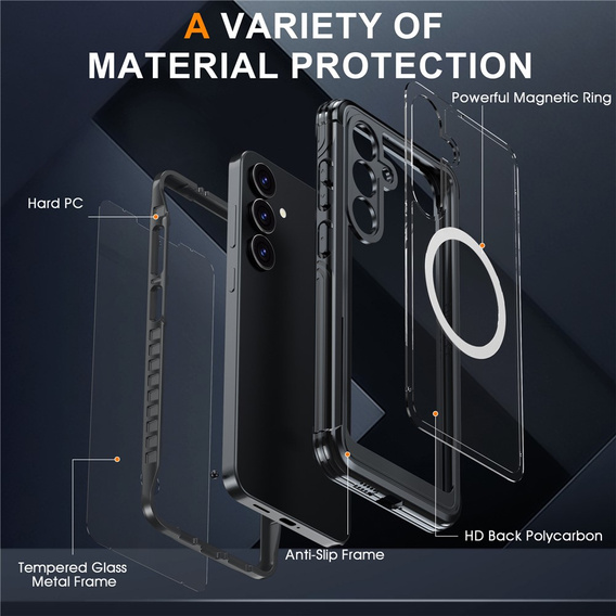 Husă pentru Samsung Galaxy S25 FE, Shockproof, cu sticlă, pentru MagSafe, negru