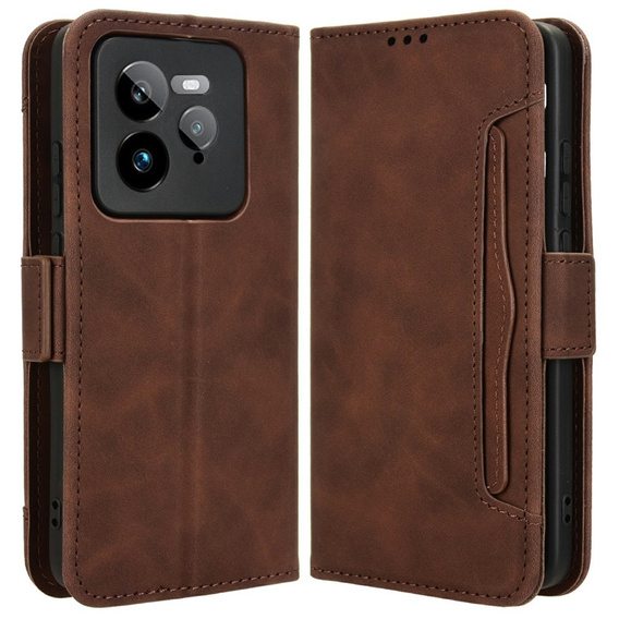 Cu clapetă pentru Realme GT 7 Pro, Card Slot, maro