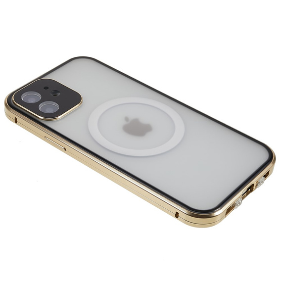 Carcasa Magnetic Dual Glass MagSafe pentru iPhone 12, de aur
