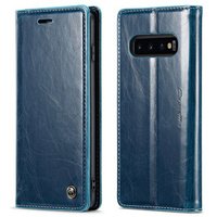 Carcasă flip CASEME pentru Samsung Galaxy S10+ Plus, Waxy Textured, albastru