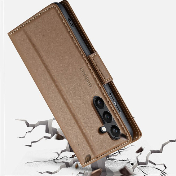 Husă pentru Samsung Galaxy A55, ERBORD Glossy Litchi, portofel cu clapetă, maro