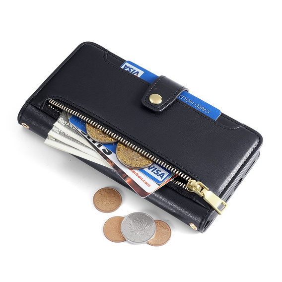 Cu clapetă pentru Motorola Moto G54 5G, Wallet Zipper Pocket, negru