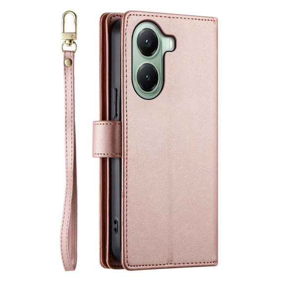 Cu clapetă pentru Xiaomi Poco X7 Pro 5G, Wallet Zipper Pocket, roz