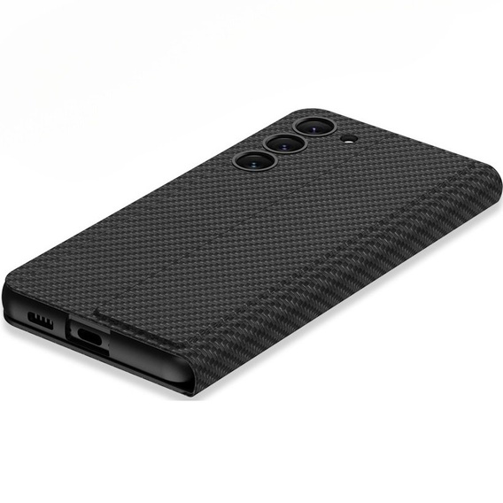 Cu clapetă pentru Samsung Galaxy S23, GKK Leather, carbon negru