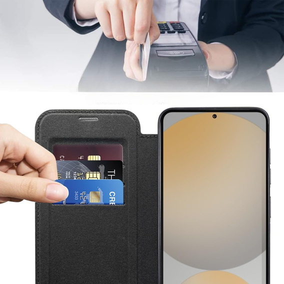 Cu clapetă pentru Samsung Galaxy S25 FE, RFID Wallet MagSafe CamShield, negru