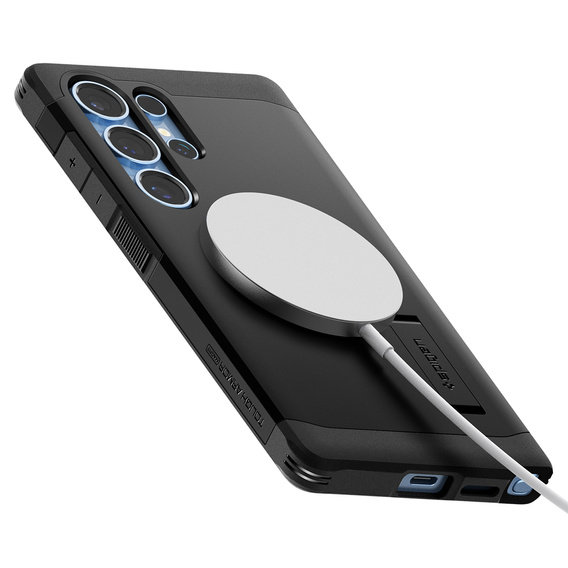Carcasa Spigen pentru Samsung Galaxy S25 Ultra, Tough Armor Mag MagSafe, negru + 9H Tempered Glass