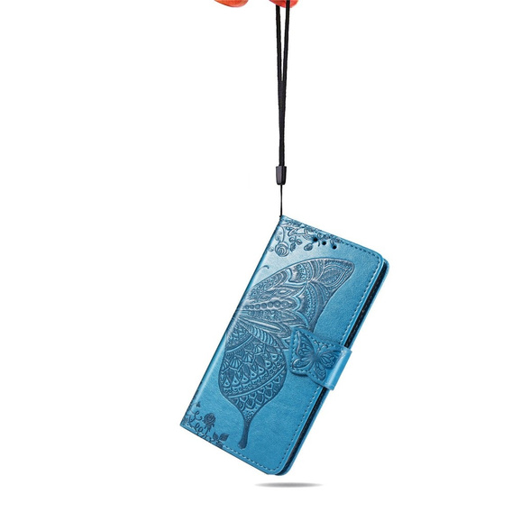 Cu clapetă pentru Xiaomi Redmi 9, Butterfly, albastru