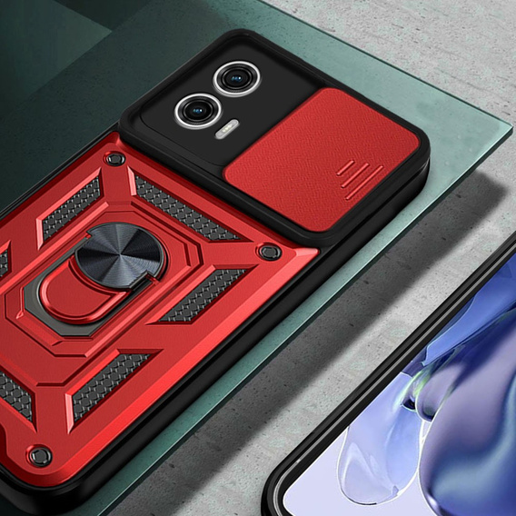 Husă blindată pentru Motorola Moto G73 5G, CamShield Slide, roșu