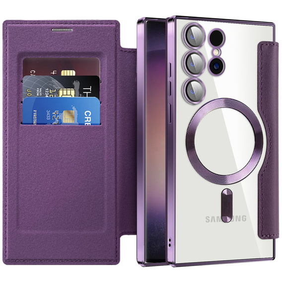 Cu clapetă pentru Samsung Galaxy S24 Ultra, RFID Wallet MagSafe CamShield, violet