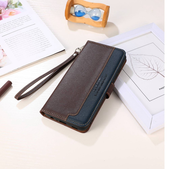 Cu clapetă pentru Xiaomi Redmi 12C, KHAZNEH RFID, maro / albastru