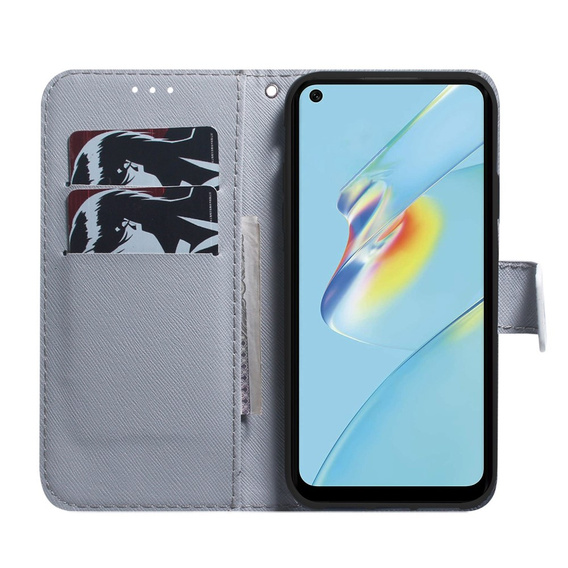 Cu clapetă pentru Oppo A17, Wallet flowers, albastru