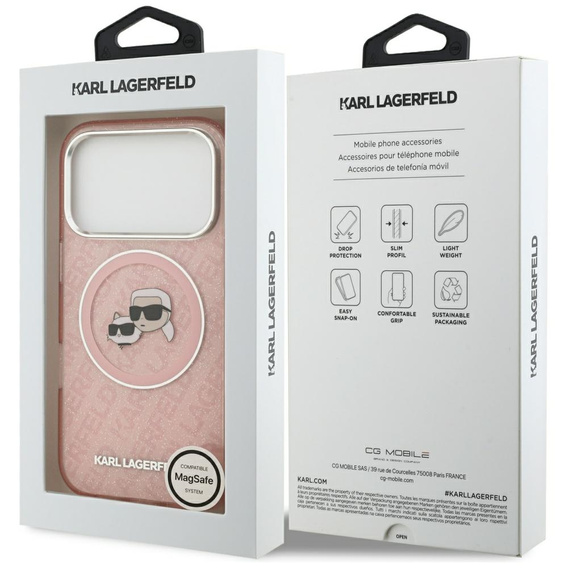 Husă MagSafe cu logo Karl & Choupette Heads IML Glitter Karl Lagerfeld pentru iPhone 17 Pro