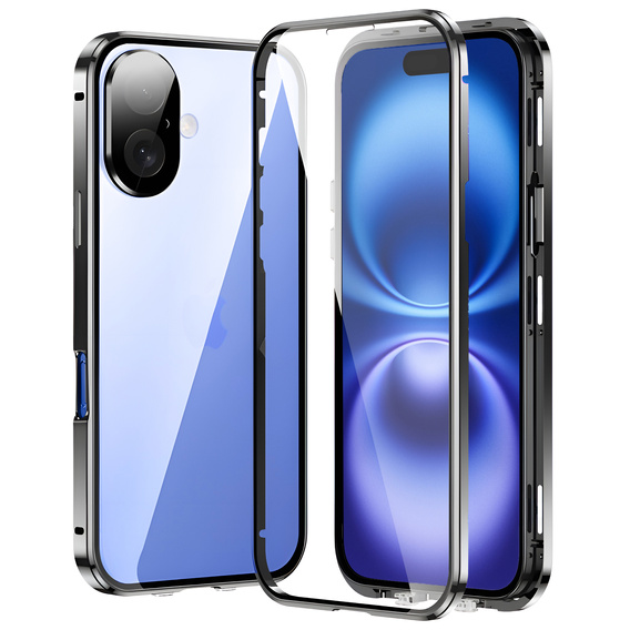 Husa pentru iPhone 16, Magnetic Dual Glass, de argint