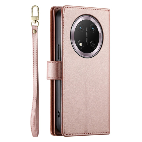 Cu clapetă pentru Honor Magic 7 Lite, Wallet Zipper Pocket, roz