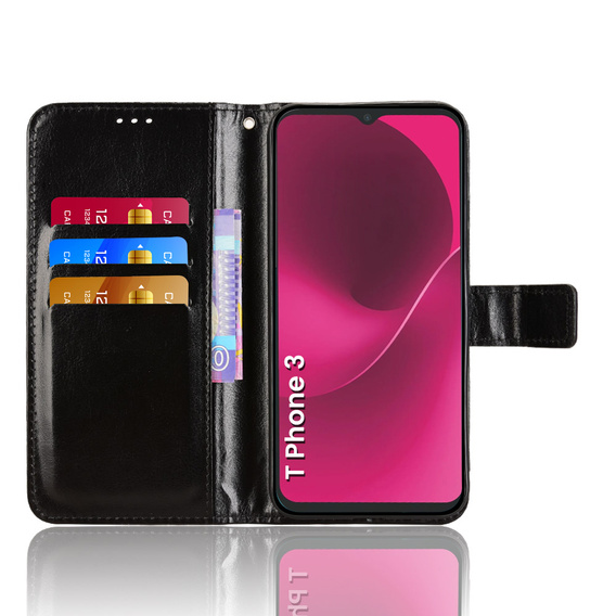 Cu clapetă pentru T Phone 3 5G, Crazy Horse Wallet, negru