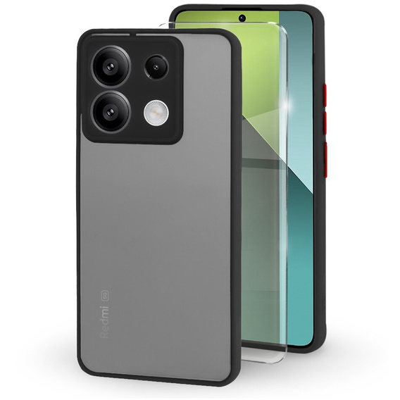 Carcasă din silicon pentru Xiaomi Redmi Note 13 Pro 5G, cu protecție pentru camera foto, transparent / negru + sticlă călită 9H