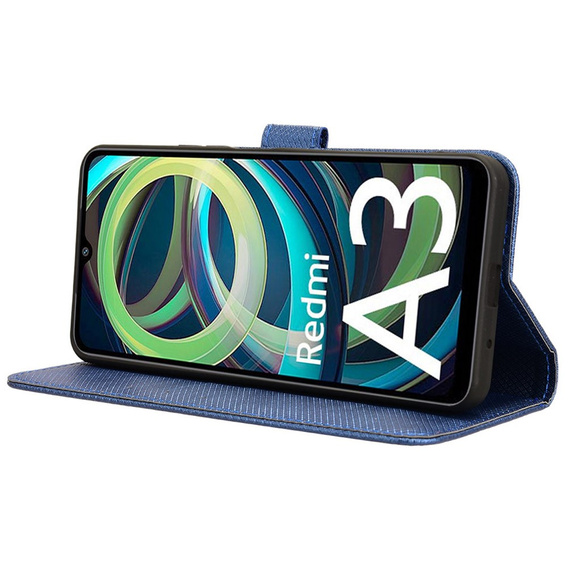 Cu clapetă pentru Xiaomi Redmi A3, Wallet Smart Magnet, albastru