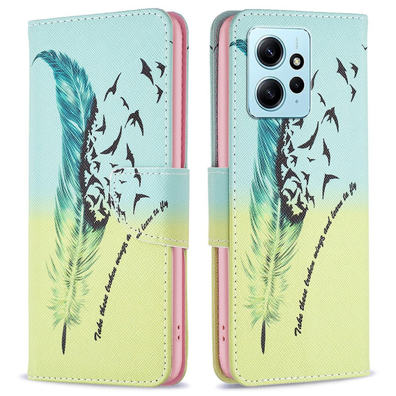 Cu clapetă pentru Xiaomi Redmi Note 12 4G, Wallet, feather, albastru