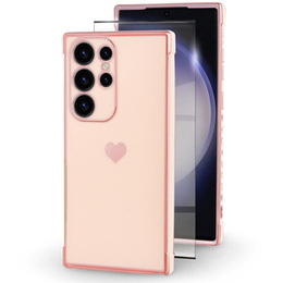 Husă pentru Samsung Galaxy S23 Ultra, Electro heart, roz rose gold + Sticlă ceramică Full Glue
