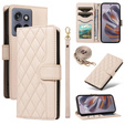 Husă cu clapetă pentru Motorola Edge 50 Neo / Motorola ThinkPhone 25, Rhombus Crossbody Leather, bej