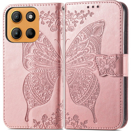Cu clapetă pentru Motorola Moto G15 / Motorola Moto G15 Power, Butterfly, roz rose gold