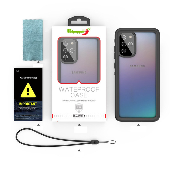 Husă impermeabilă IP68 pentru Samsung Galaxy S20 Plus, Redpepper, negru