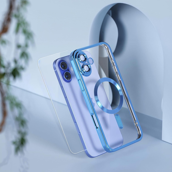 Husă pentru iPhone 16 Plus, Electro MagSafe, albastru + Sticlă pentru ecran
