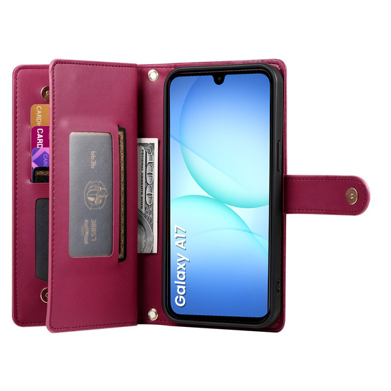 Wallet Zipper Pocket flip caz pentru Samsung Galaxy A17 5G, Wallet Zipper Pocket, roșu