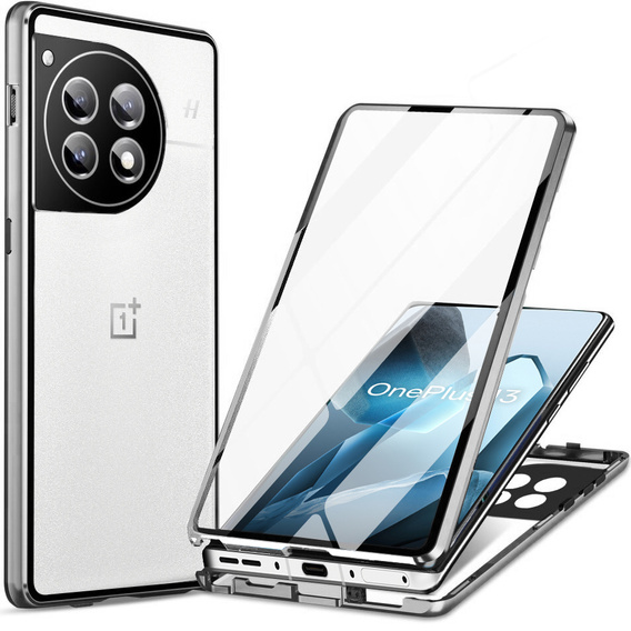 Husa pentru OnePlus 13, Magnetic Dual Glass, de argint