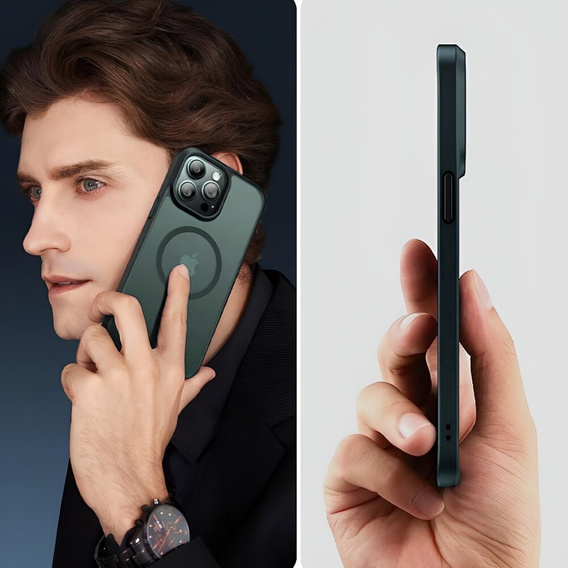 Husă pentru iPhone 11 Pro, pentru MagSafe, ERBORD Matt Case, verde + sticlă pentru ecran