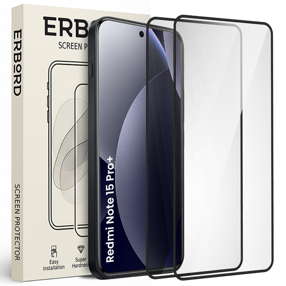 2x sticlă temperată ERBORD 3D pentru Xiaomi Redmi Note 15 Pro Plus 5G / Poco M8 Pro 5G