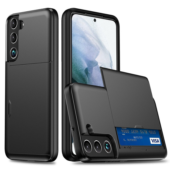 Huse pentru Samsung Galaxy S22, Sliding Card Holder, negru