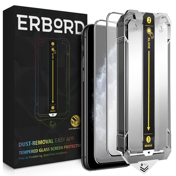 2x Sticlă temperată pentru iPhone X / XS / 11 Pro, ERBORD Easy App Full Screen Protector