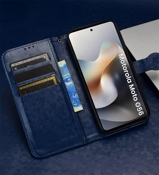 Husa cu clapetă pentru Motorola Moto G56 5G, Wallet Rhombus, albastru