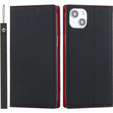 Cu clapetă pentru iPhone 15, Litchi Skin Grain, negru